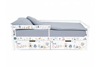 Кровать-тахта Svogen с ящиками и бортиком с фотопечатью белый/мишки
