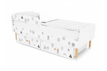 Кровать Stumpa Классика с бортиком и ящиками Домики