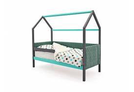 Кровать-домик мягкий Svogen с бортиком графит-мятный