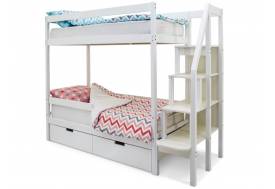 Двухъярусная кровать Svogen с ящиками и бортиком белый