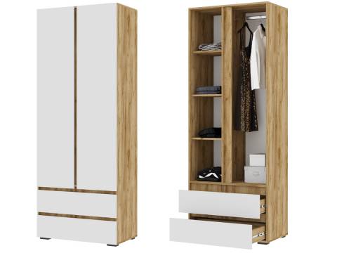 Шкаф 2х створчатый ШК 01 Хелен Дуб Крафт золотой/Белый шагрень