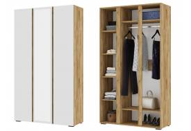 Шкаф 3х створчатый с зеркалом ШК 02 Хелен Дуб Крафт золотой/Белый шагрень