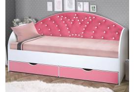 Кровать с продольной мягкой спинкой Корона №1 800х1600 мм розовая