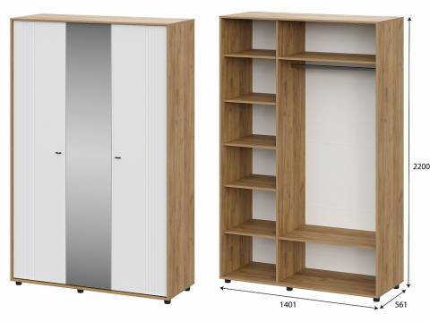 Шкаф трехстворчатый Милан Дуб Золотой/Белый Матовый