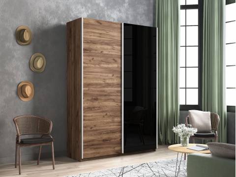 Шкаф-купе Прайм 2-х дверный 1600 ДСП/Стекло Черное Крафт табачный