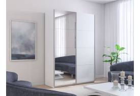 Шкаф-купе Прайм 2-х дверный 1400 Зеркало/Стекло Белое Белый Снег