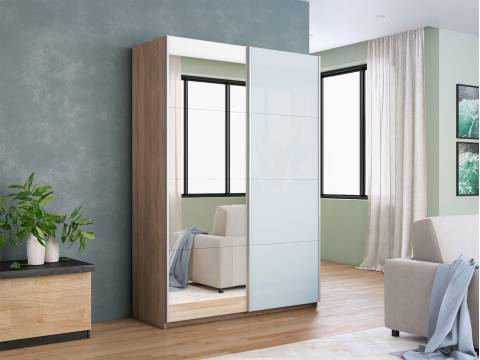 Шкаф-купе Прайм 2-х дверный 1400 Зеркало/Стекло Белое Сонома