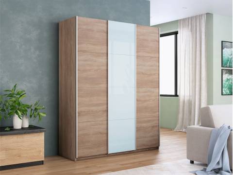 Шкаф-купе Прайм 3-х дверный 2100 ДСП/Стекло Белое/ДСП Сонома