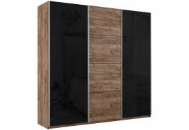 Шкаф-купе Прайм 3-х дверный 2100 два Стекла Черные/ДСП Крафт табачный