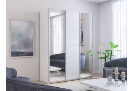 Шкаф-купе Прайм 3-х дверный 2100 Зеркало/Стекло Белое/Зеркало Белый Снег