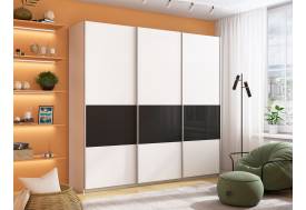 Шкаф-купе Прайм Широкий 3-х дверный ДСП/вставки Стекло Черное Белый Снег