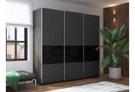 Шкаф-купе Прайм Широкий 3-х дверный ДСП/вставки Стекло Черное Серый Диамант