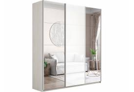 Шкаф-купе Прайм Широкий 3-х дверный два зеркала/стекло белое Ясень Анкор Светлый