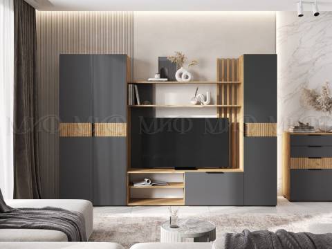Гостиная модульная Роджина Графит, Дуб Крафт