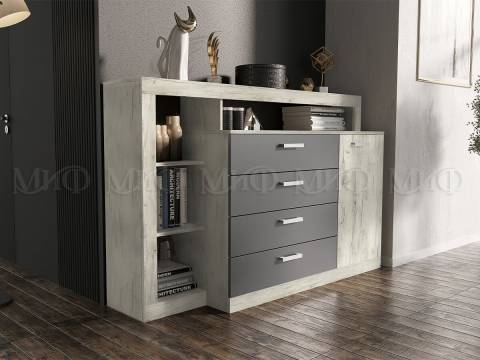 Комод Ангара Графит/Дуб Крафт Белый