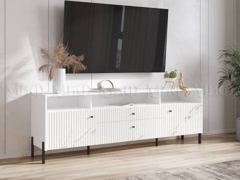 Тумба ТВ (металл) Оливия Мрамор Золото, Белый