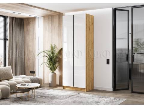 Шкаф двухстворчатый Келвин (800) Белый Глянец, Дуб Крафт-вставка черная