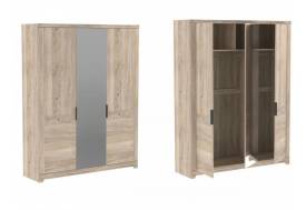 Шкаф 3-х дверный широкий зеркальный Юта Дуб Мария