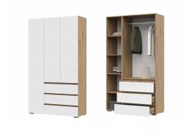 Шкаф с ящиками Хелен 3-х створчатый ШК 06 Дуб крафт золотой-Белый шагрень